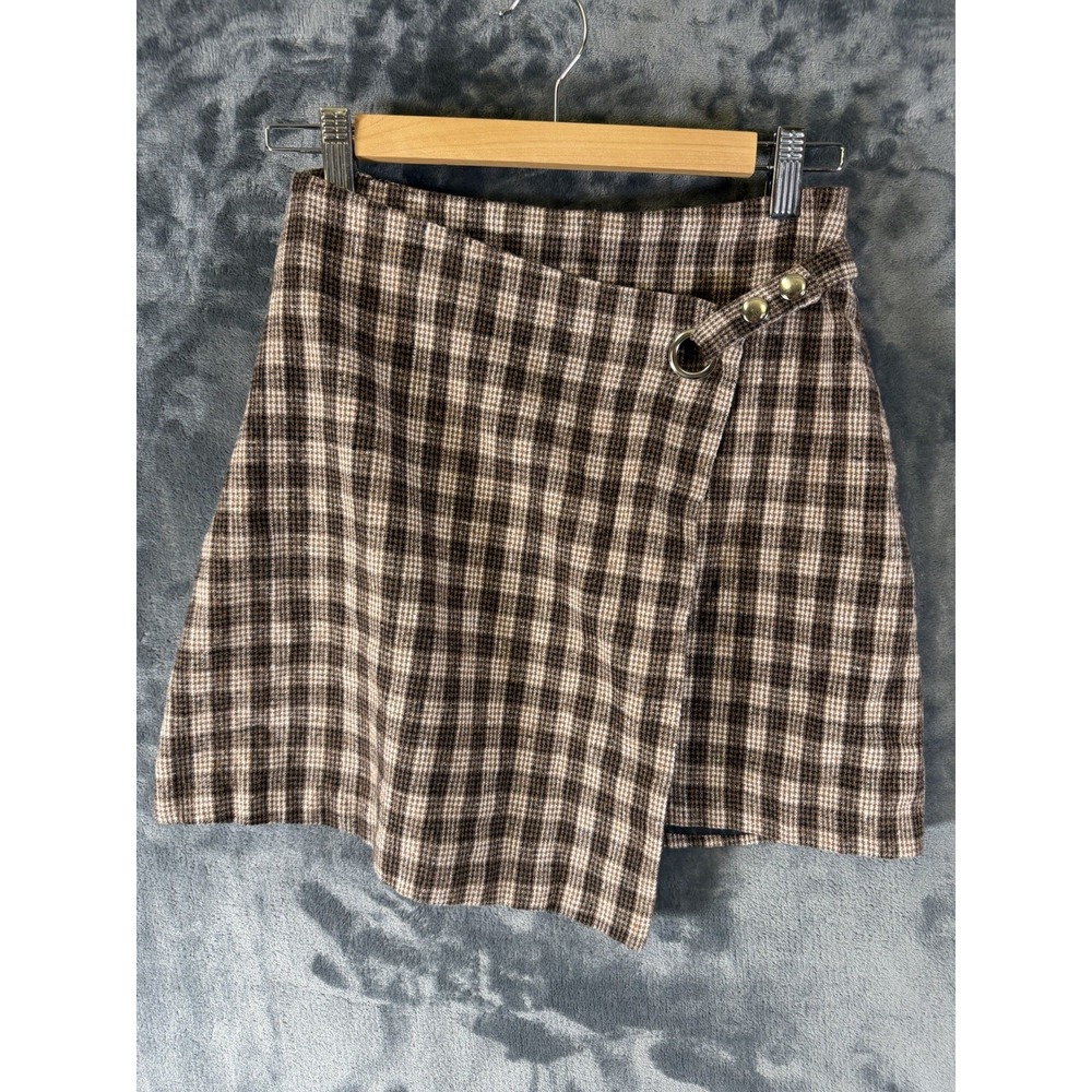 Mi Ami Women's Brown Tweed Plaid Mini Skirt Size S